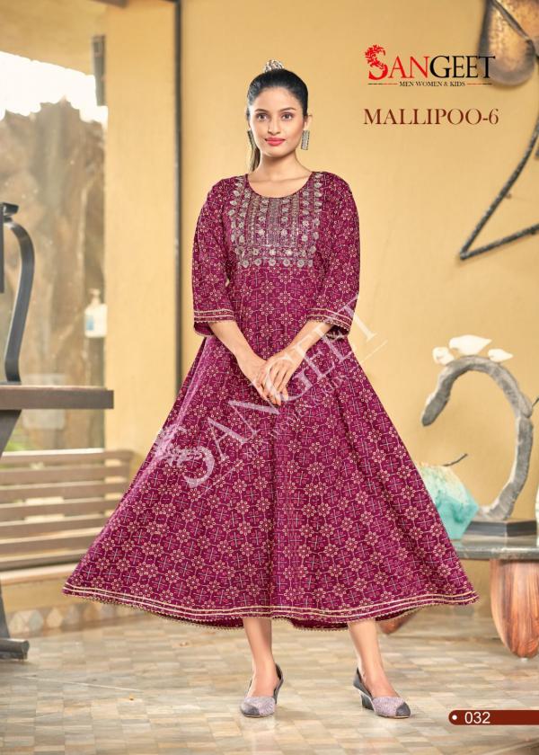 Sangeet Mallipoo 6 rayon Designer Anarkali Kurti Collection